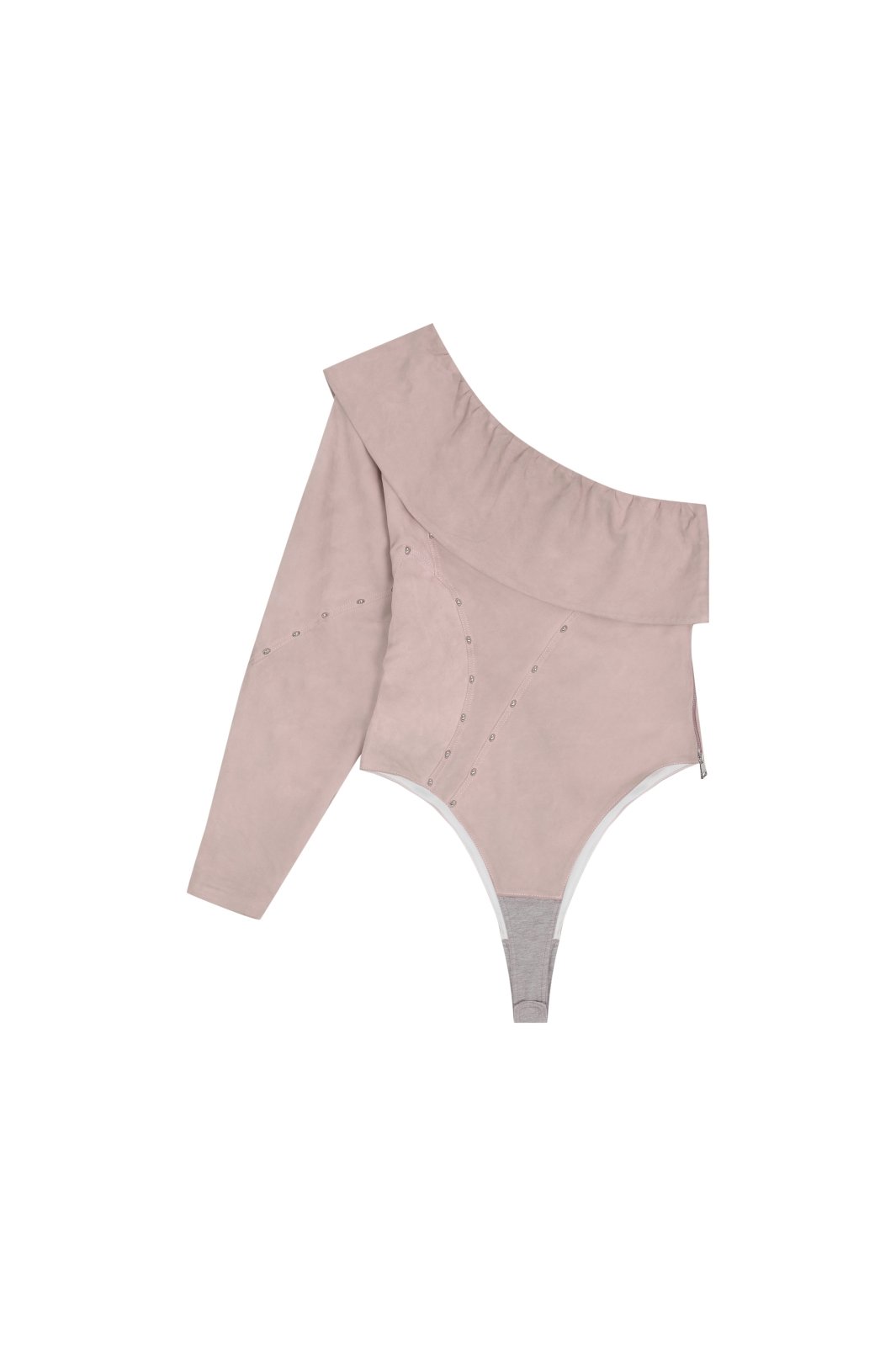 Blush Suede Asymmetric Bodysuit - ADAMO