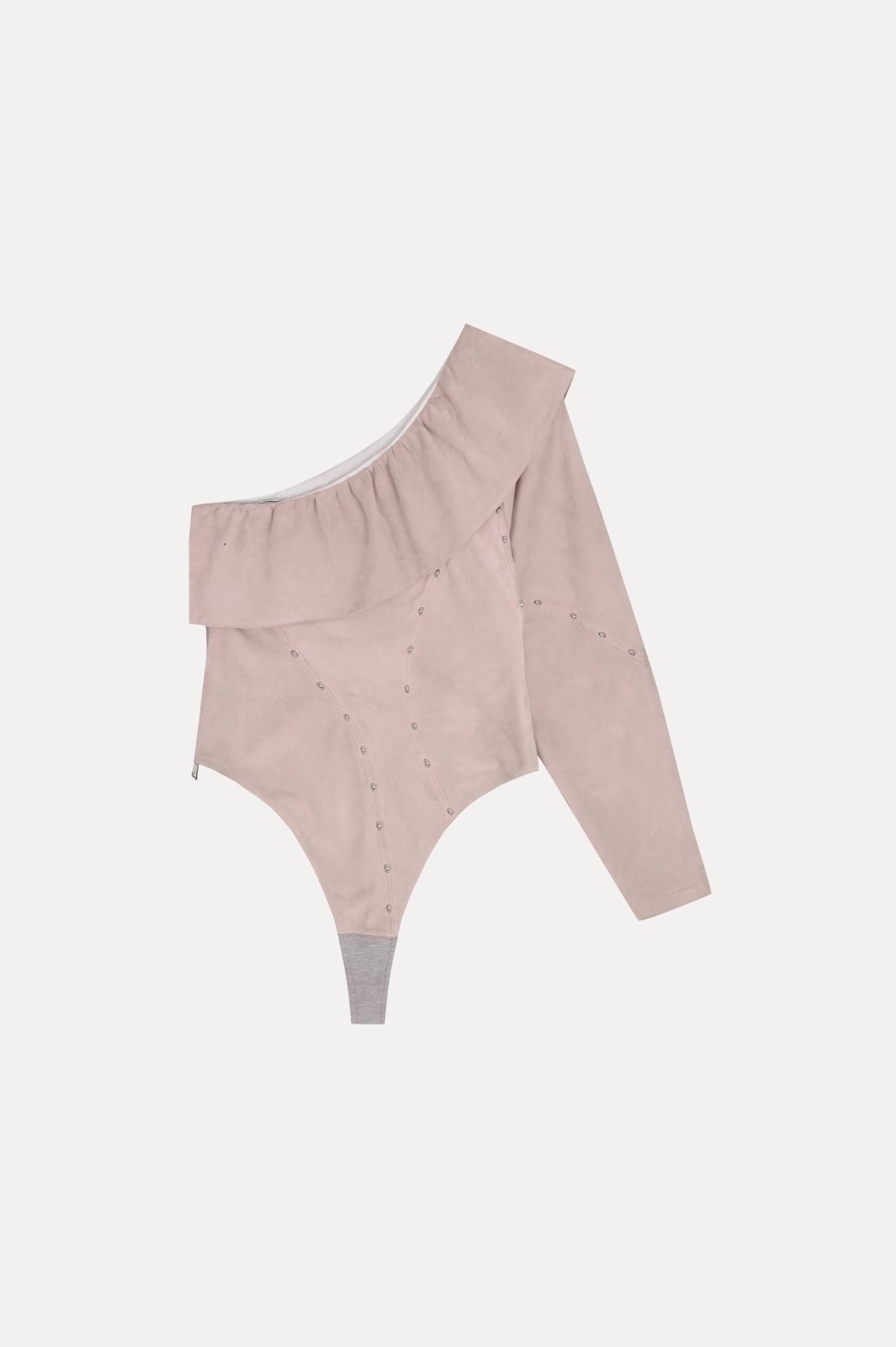 Blush Suede Asymmetric Bodysuit - ADAMO