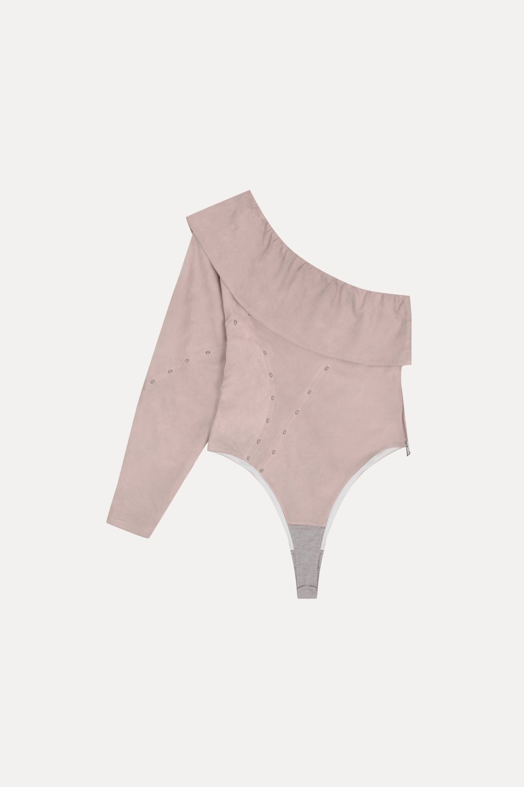 Blush Suede Asymmetric Bodysuit - ADAMO