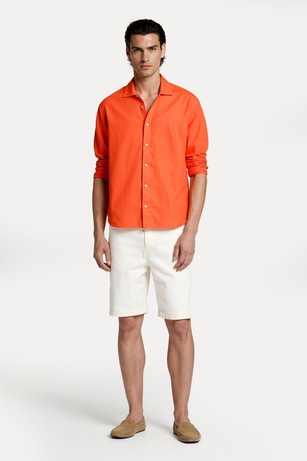 Bold Sunset Orange Linen Shirt - ADAMO