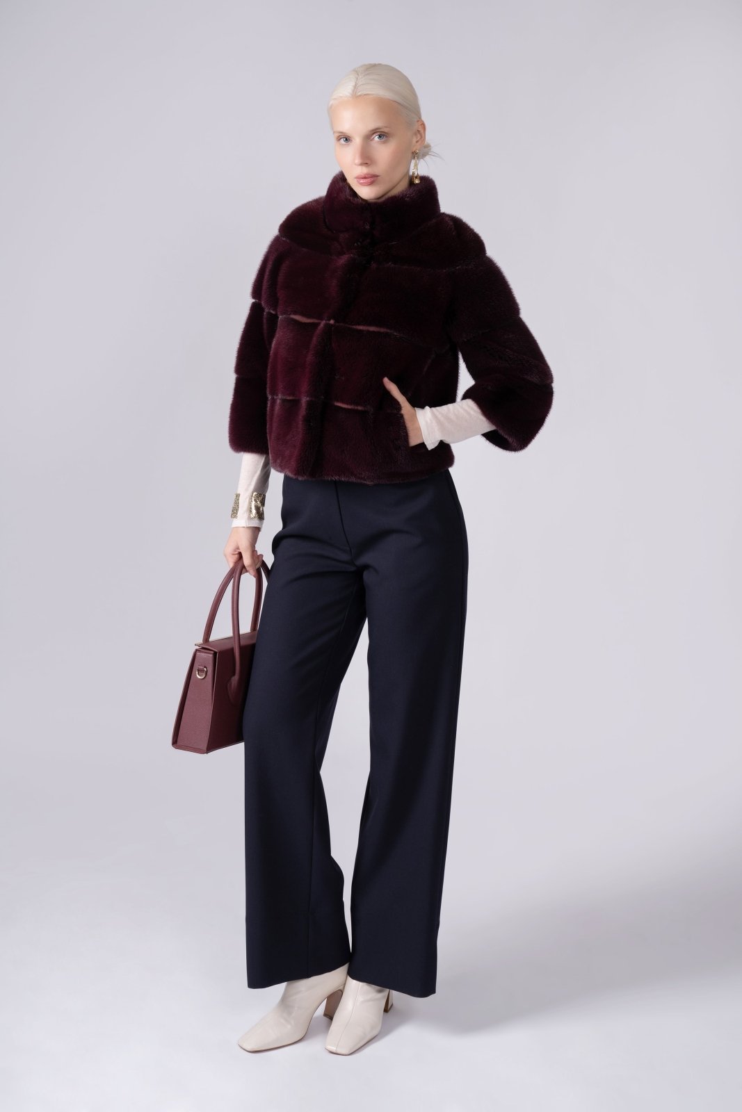 Bordeaux Elegance Short Mink Fur Jacket - ADAMO