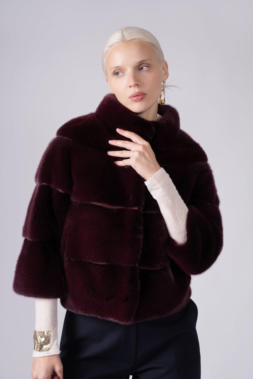Bordeaux Elegance Short Mink Fur Jacket - ADAMO