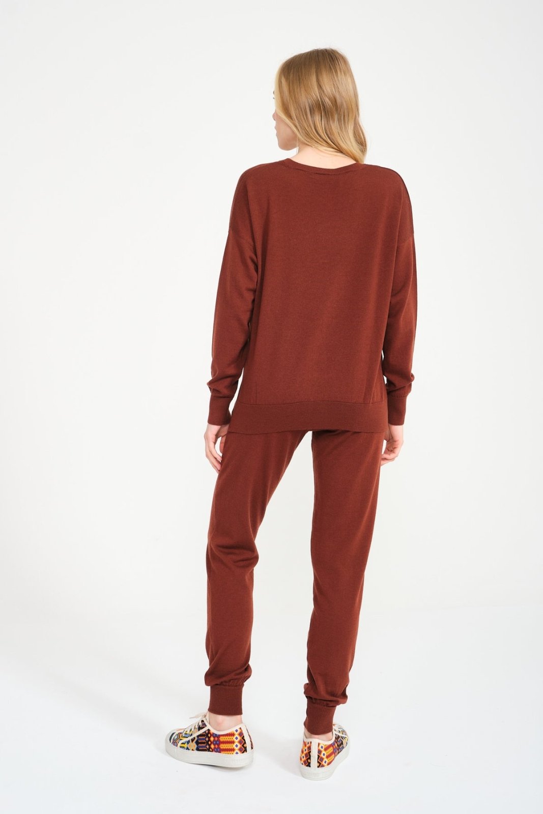 Brick Color Knit Sweater & Joggers Set - ADAMO