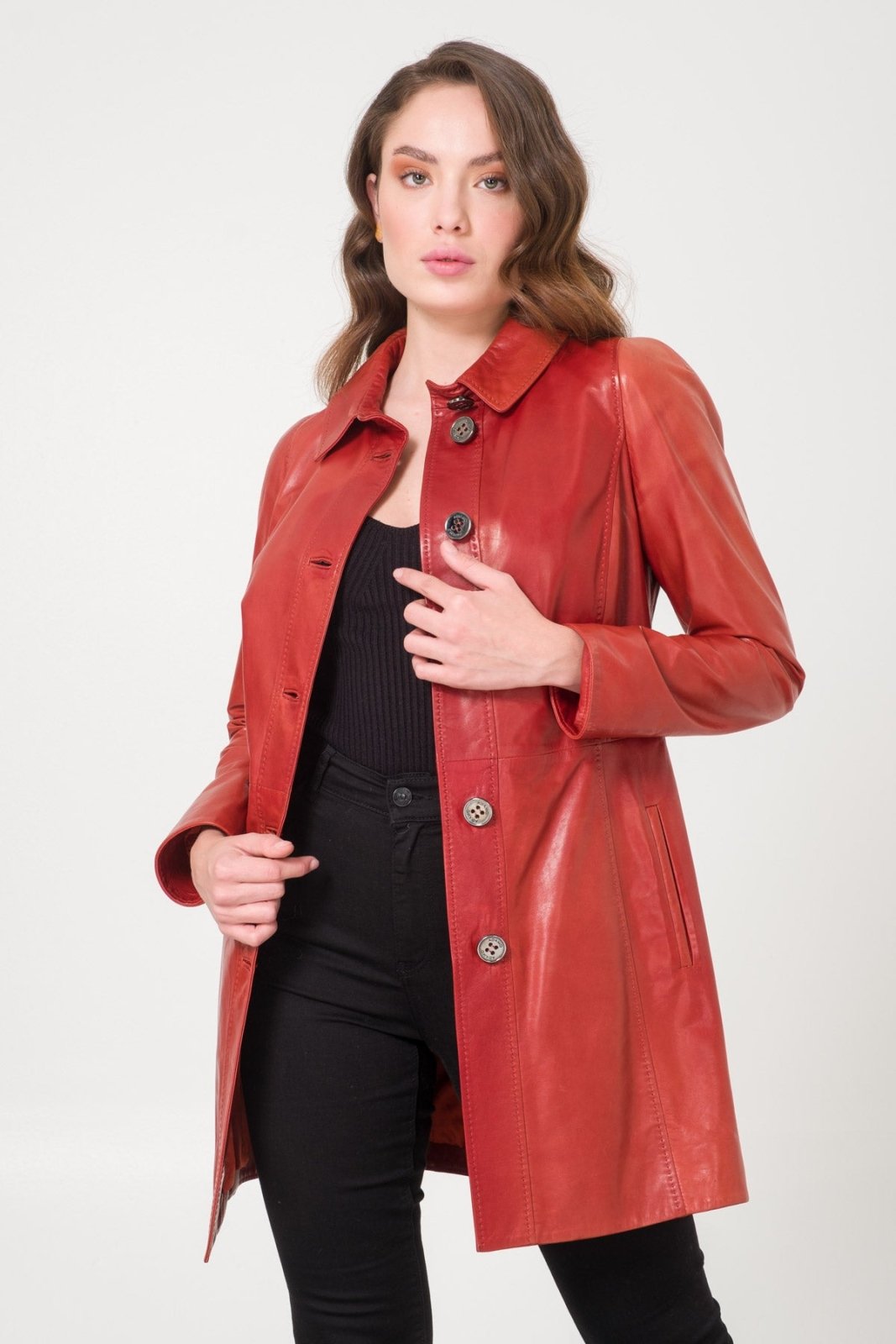 Brick Color Leather Jacket - ADAMO