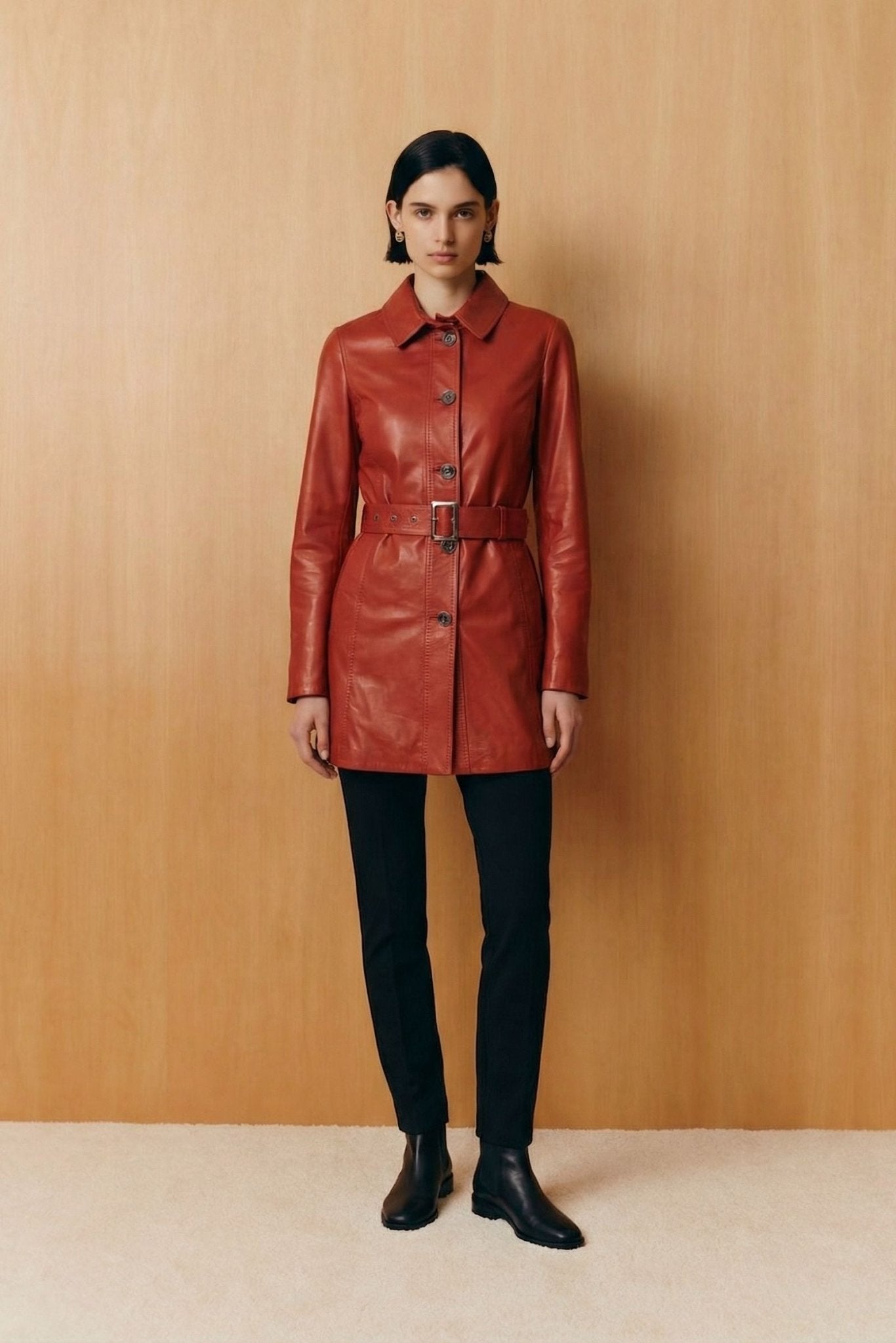 Brick Color Leather Jacket - ADAMO