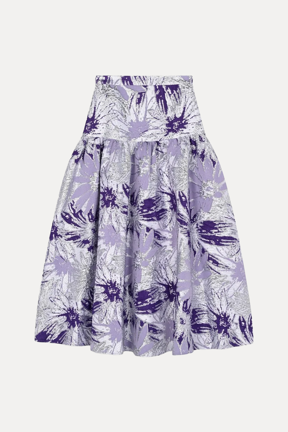 Brocade Tiered Midi Skirt with Floral Design