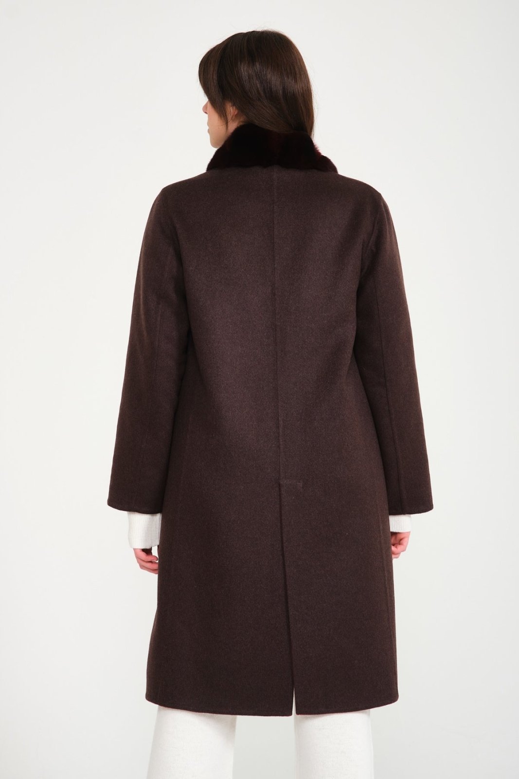 Brown / Burgundy Double Face Long Cashmere Coat - ADAMO