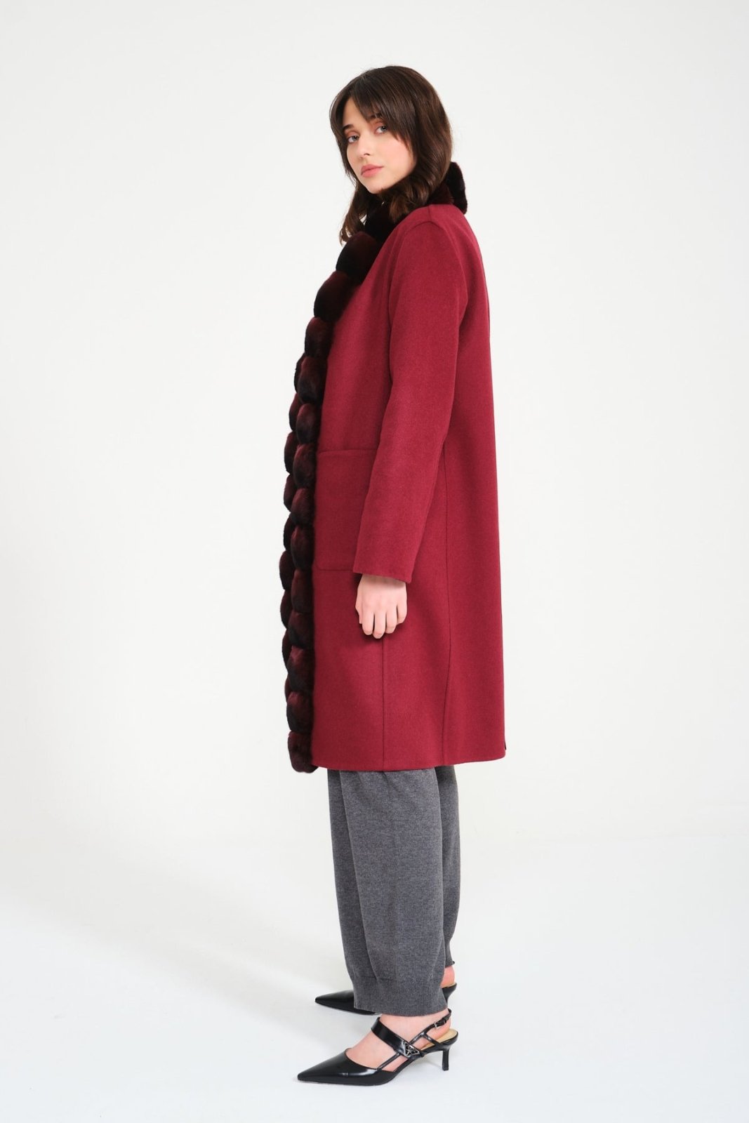 Brown / Burgundy Double Face Long Cashmere Coat - ADAMO