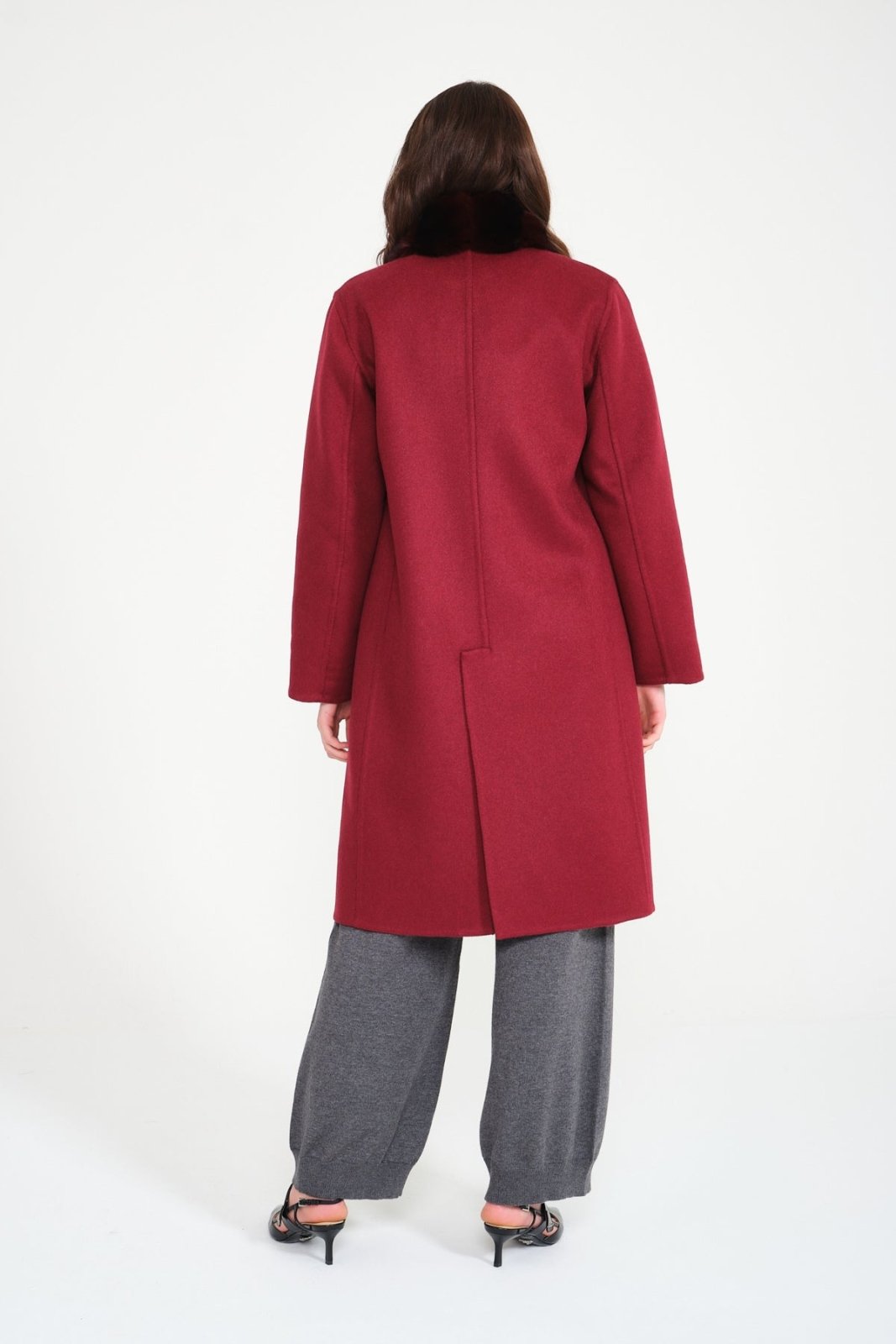 Brown / Burgundy Double Face Long Cashmere Coat - ADAMO