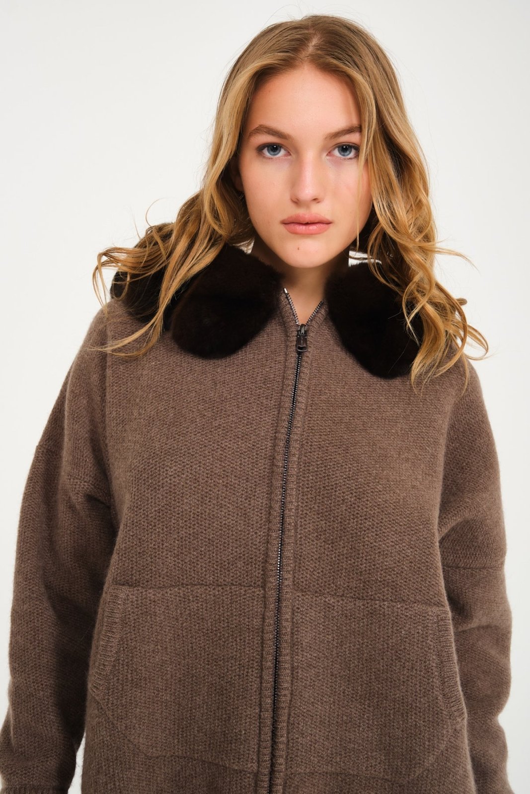 Brown Chinchilla Fur Lined Hoodie & Pants Set - ADAMO