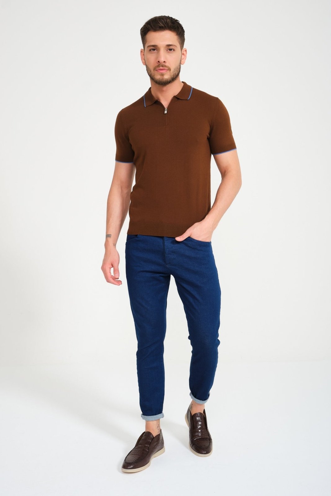 Brown Cotton Polo Shirt - ADAMO