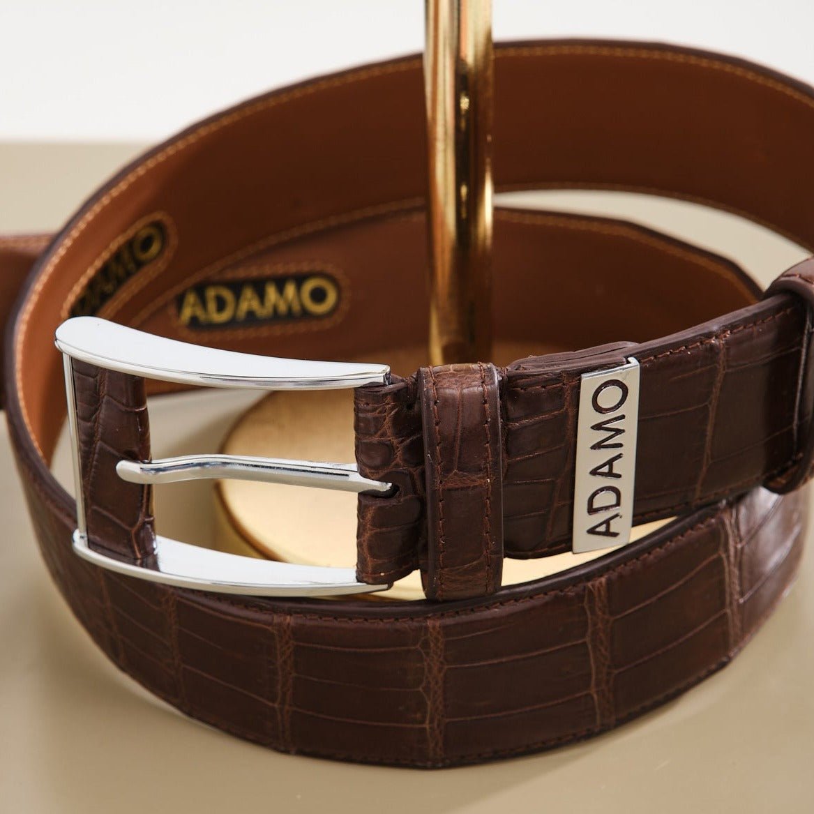 Brown Crocodile Leather belt - ADAMO