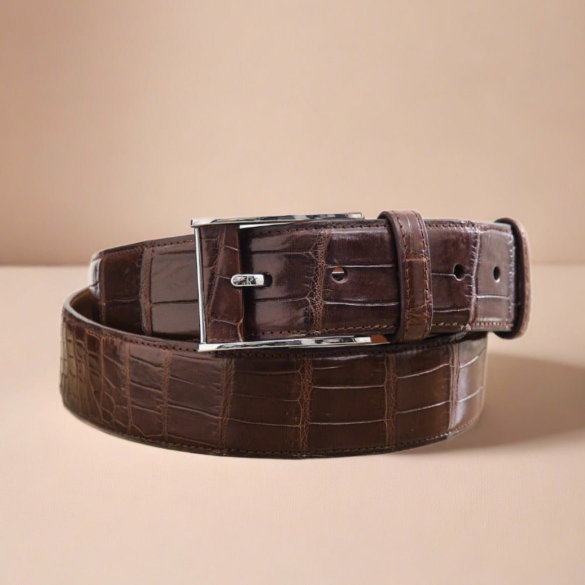 Brown Crocodile Leather belt - ADAMO