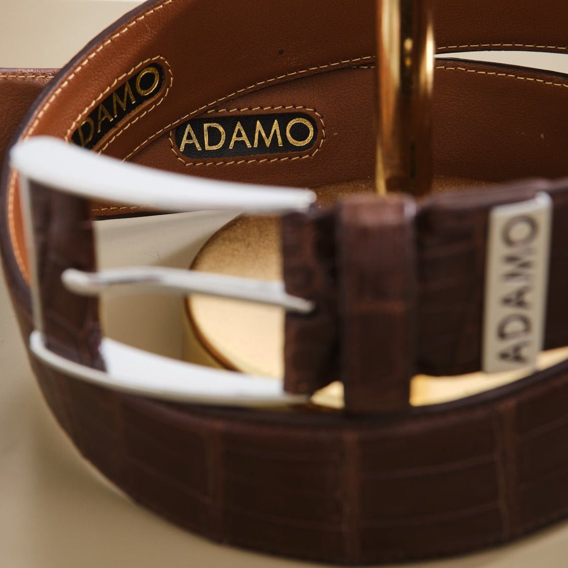 Brown Crocodile Leather belt - ADAMO