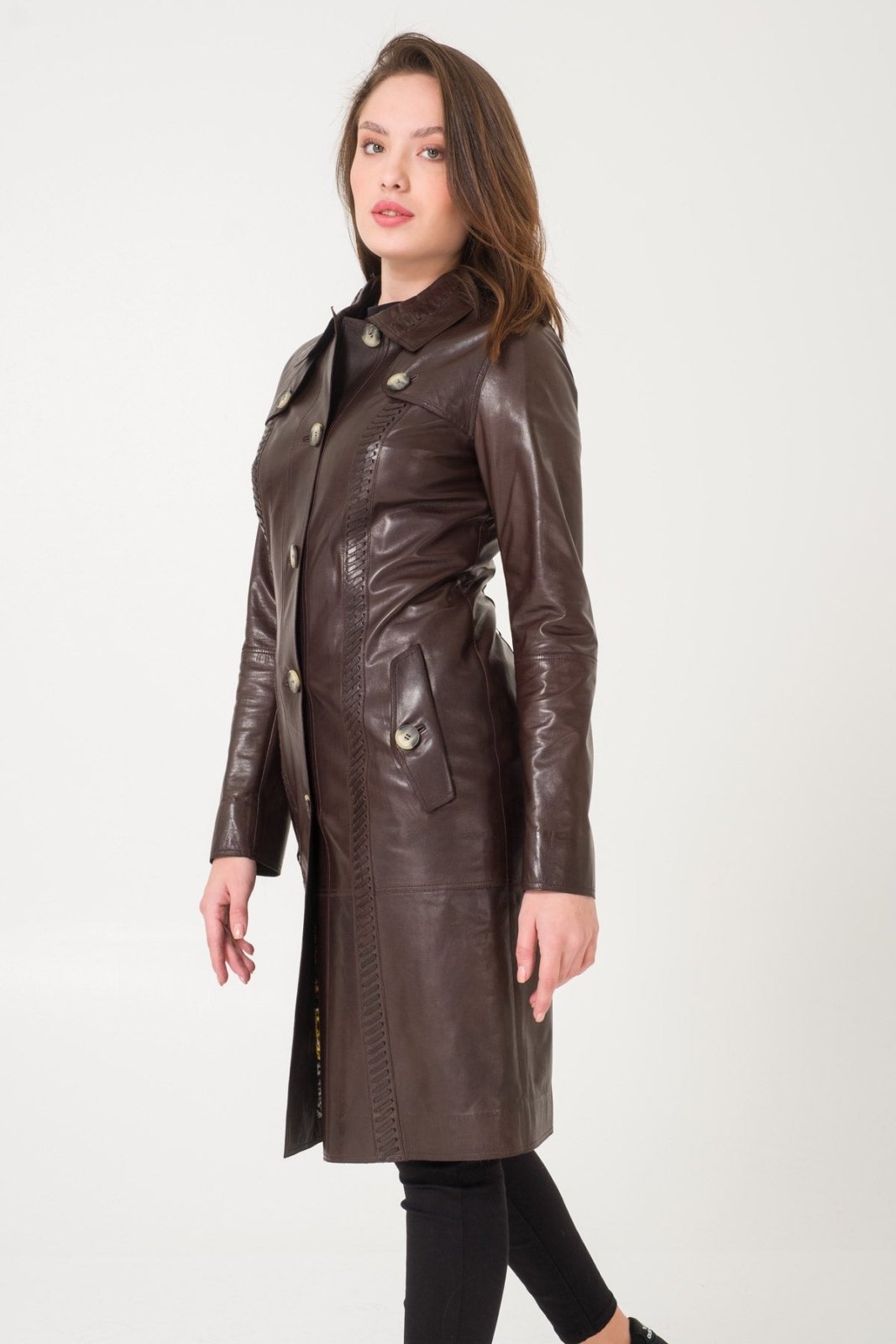 Brown Leather Trench Coat - ADAMO