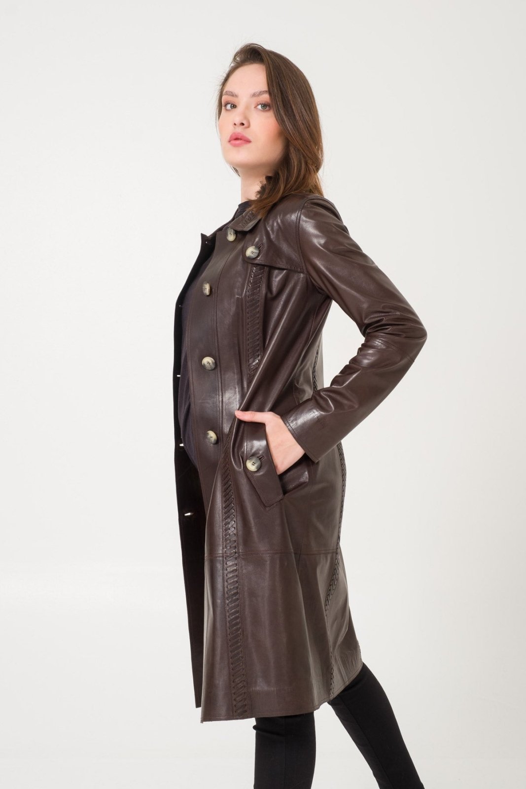 Brown Leather Trench Coat - ADAMO