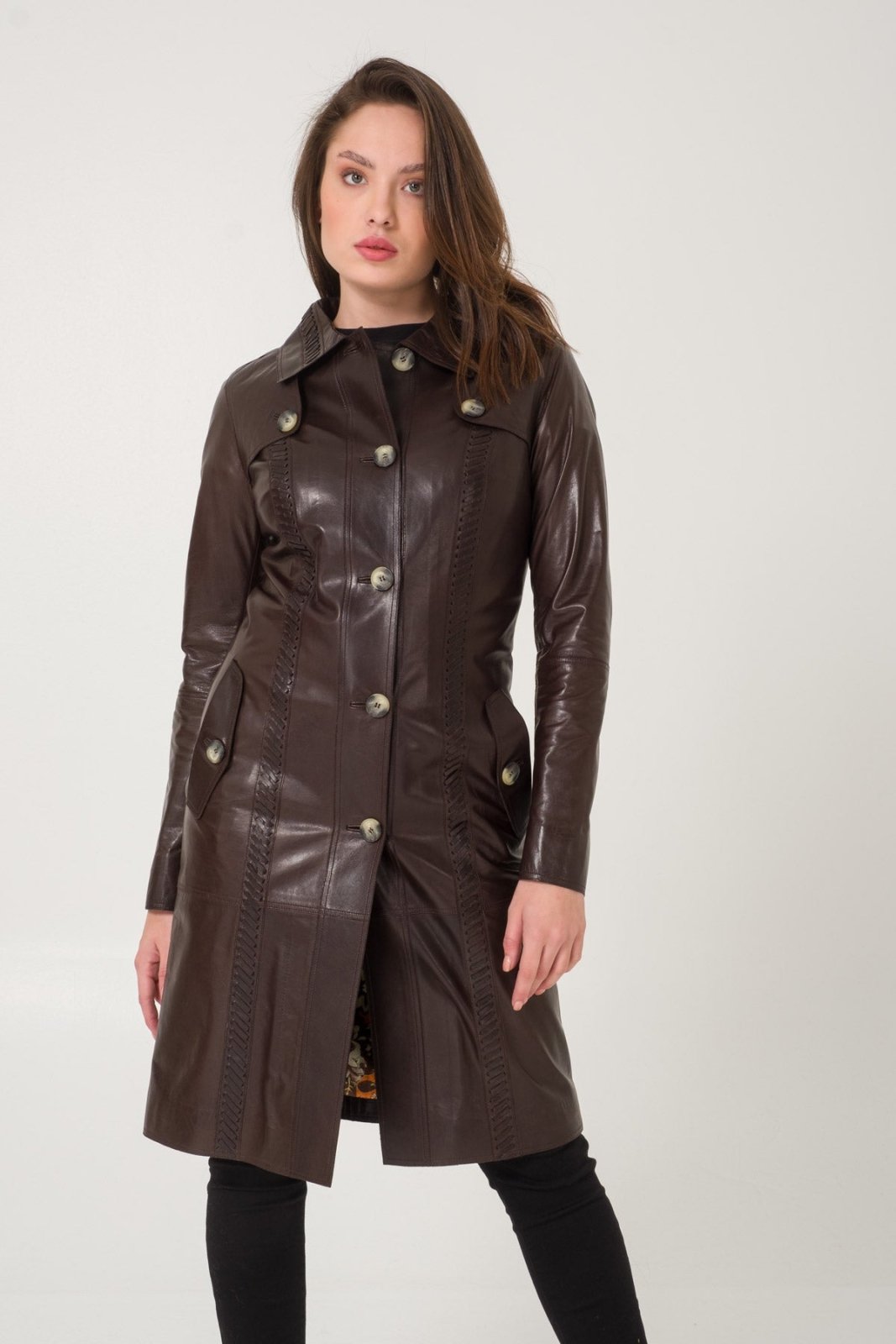 Brown Leather Trench Coat - ADAMO