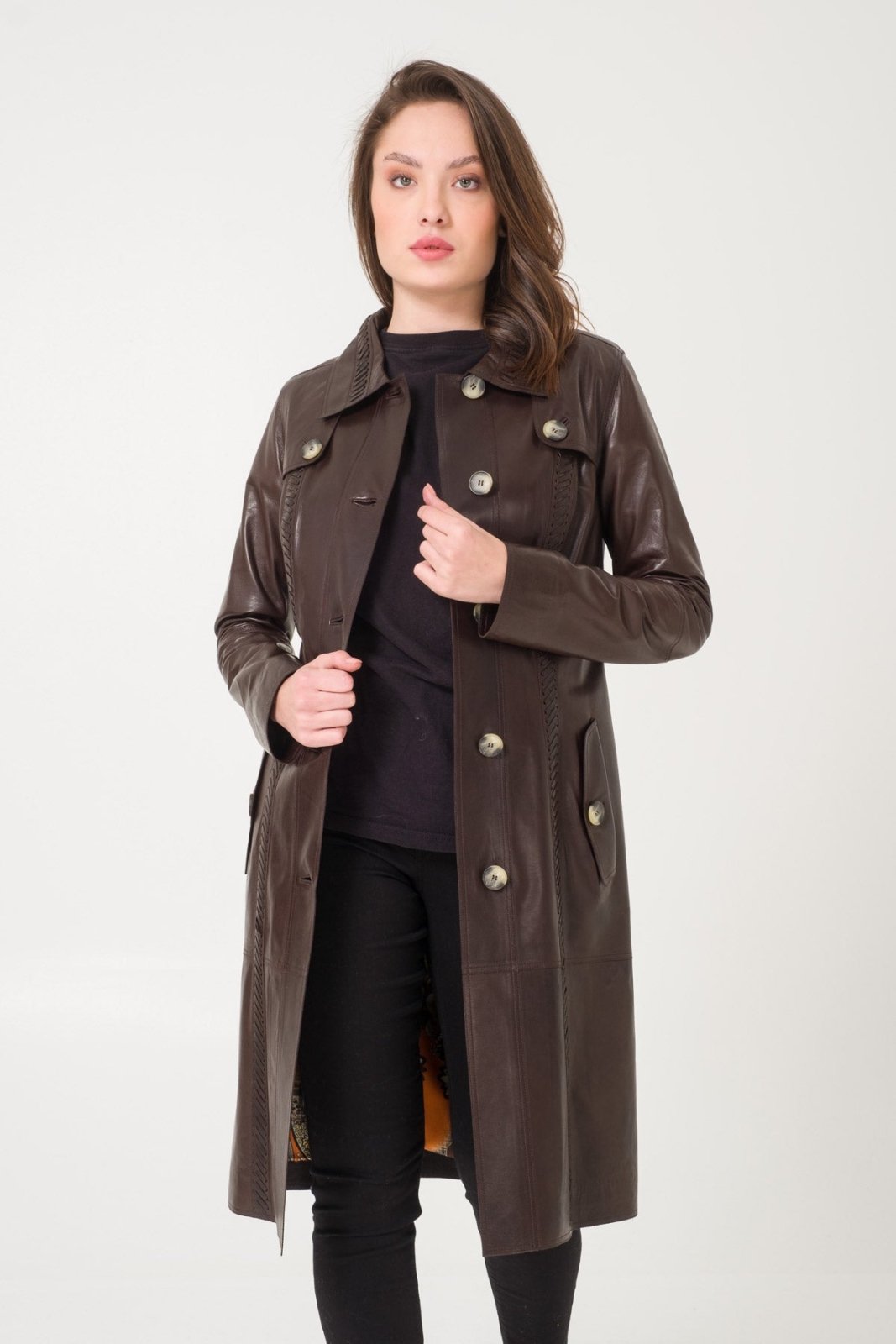 Brown Leather Trench Coat - ADAMO