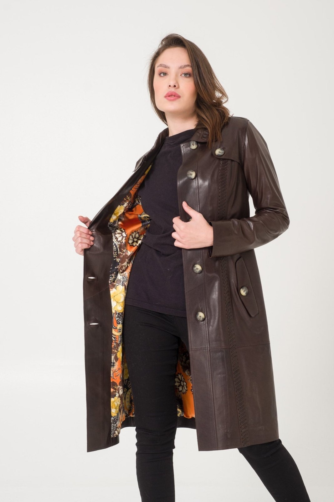 Brown Leather Trench Coat - ADAMO