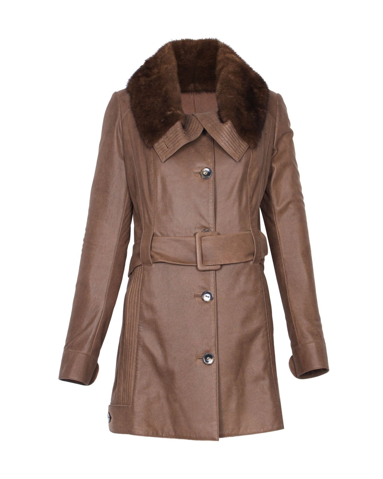 Brown Long Leather Coat - ADAMO