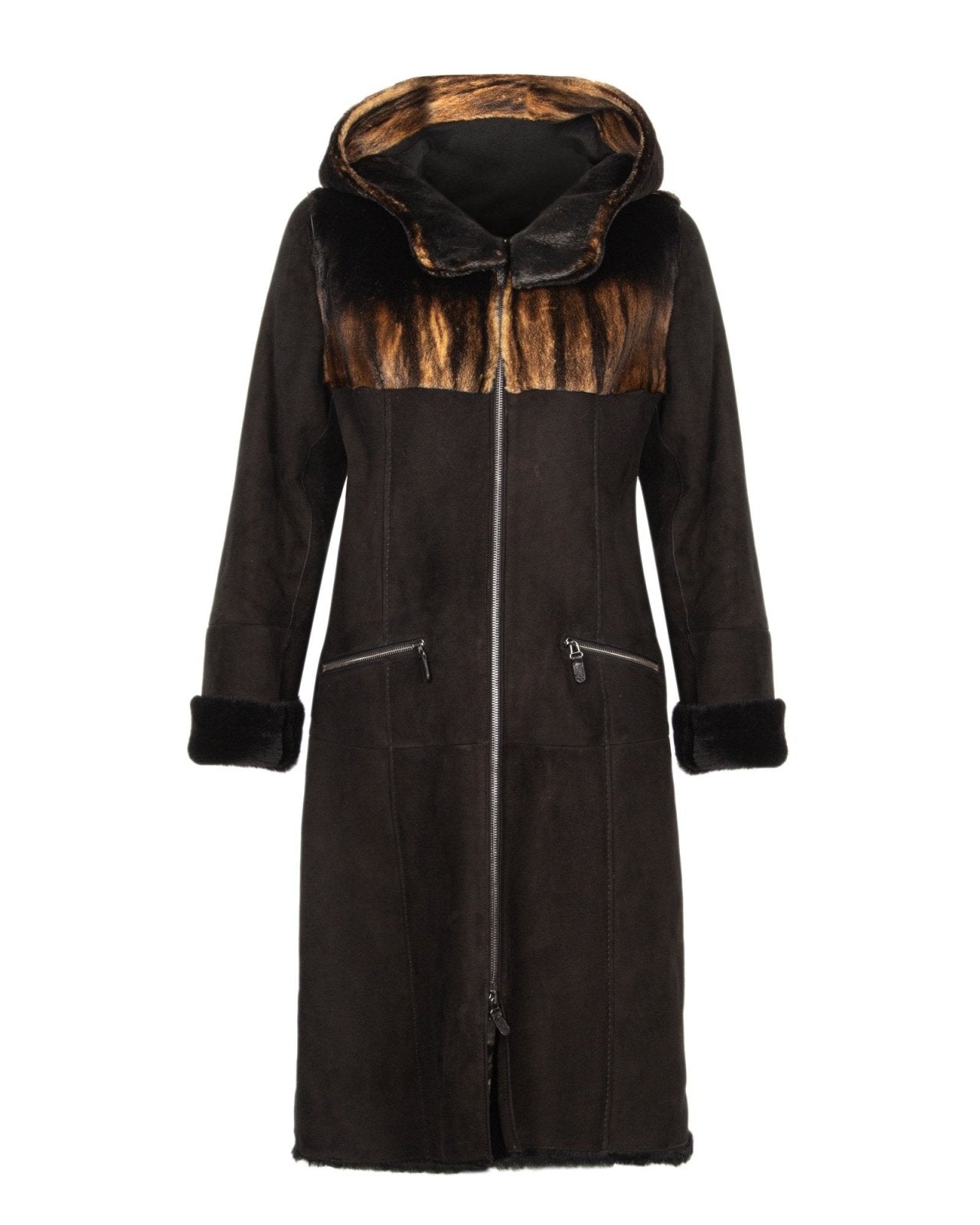 Brown Long Leather Coat - ADAMO