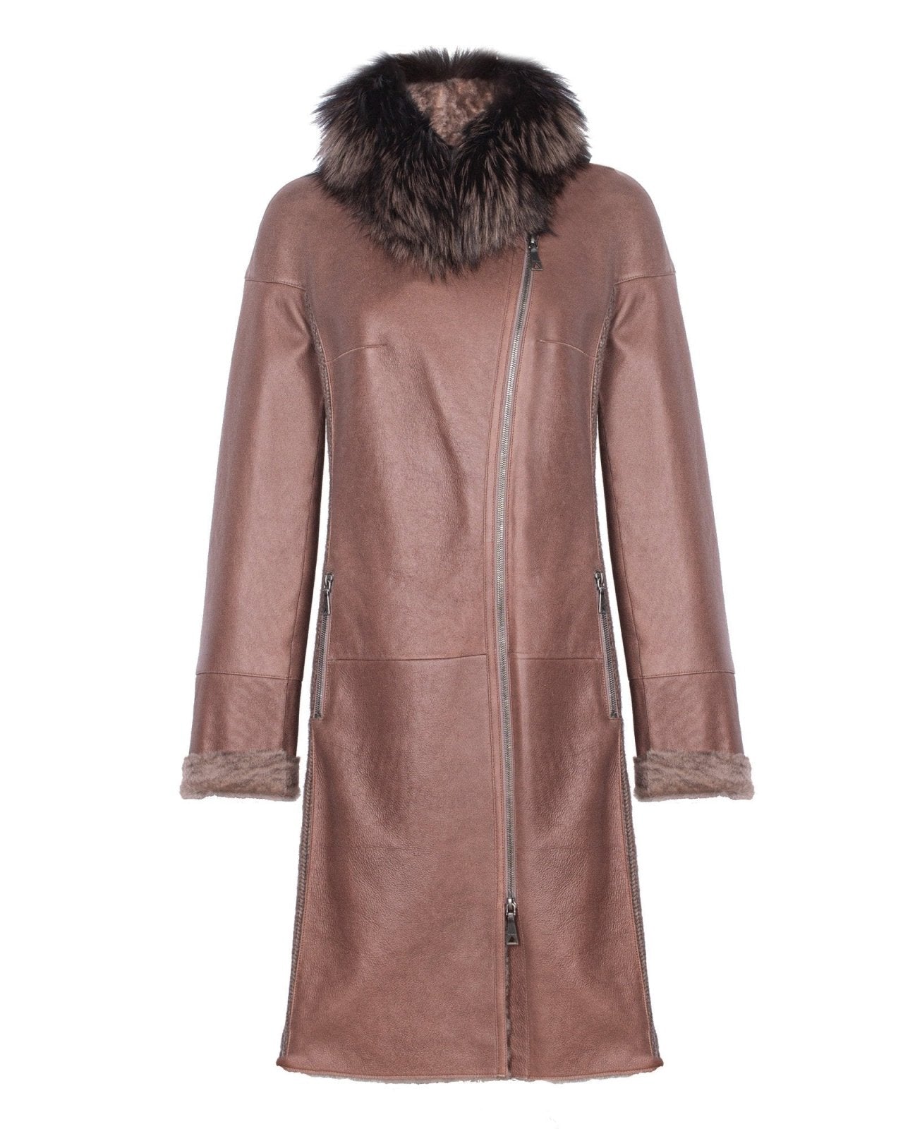 Brown Long Leather Coat - ADAMO