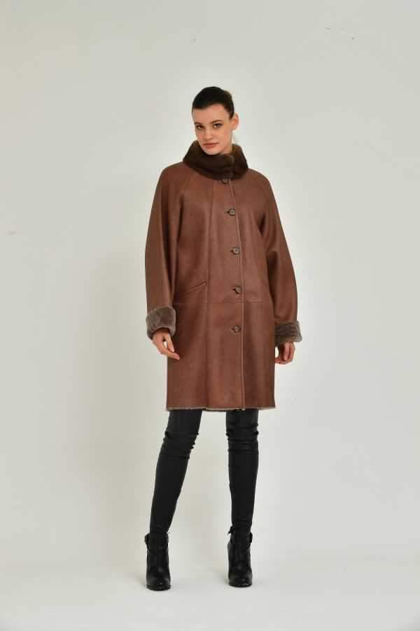 Brown Long Leather Coat - ADAMO