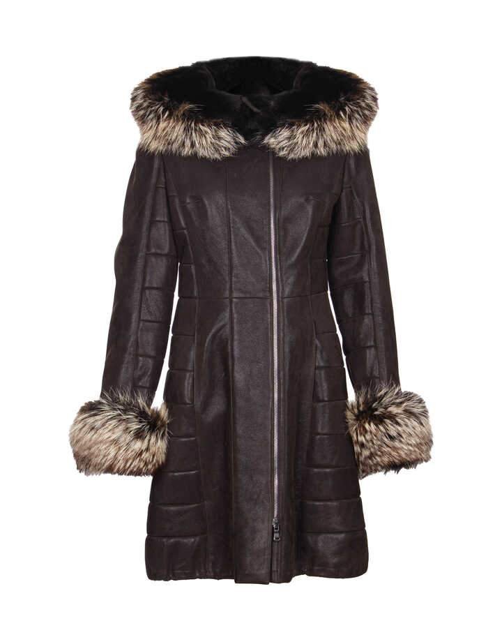 Brown Long Leather Coat - ADAMO