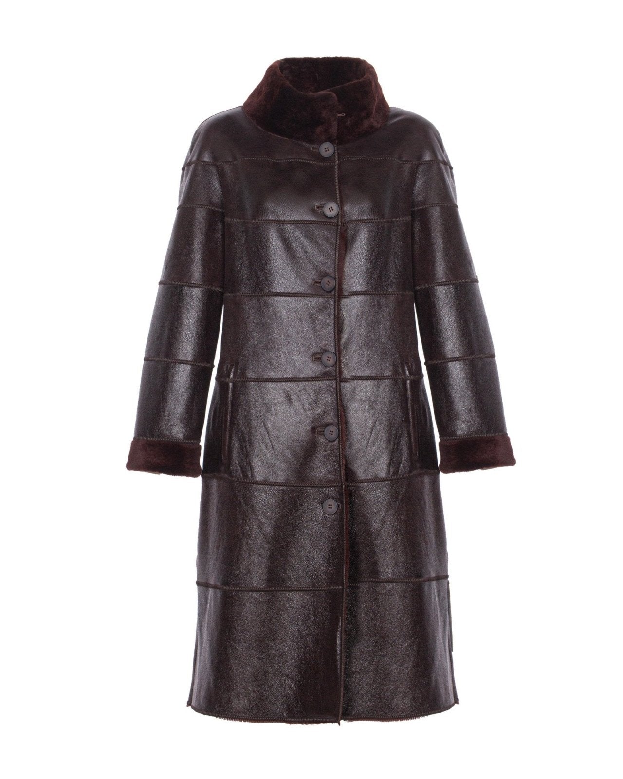 Brown Long Leather Coat - ADAMO