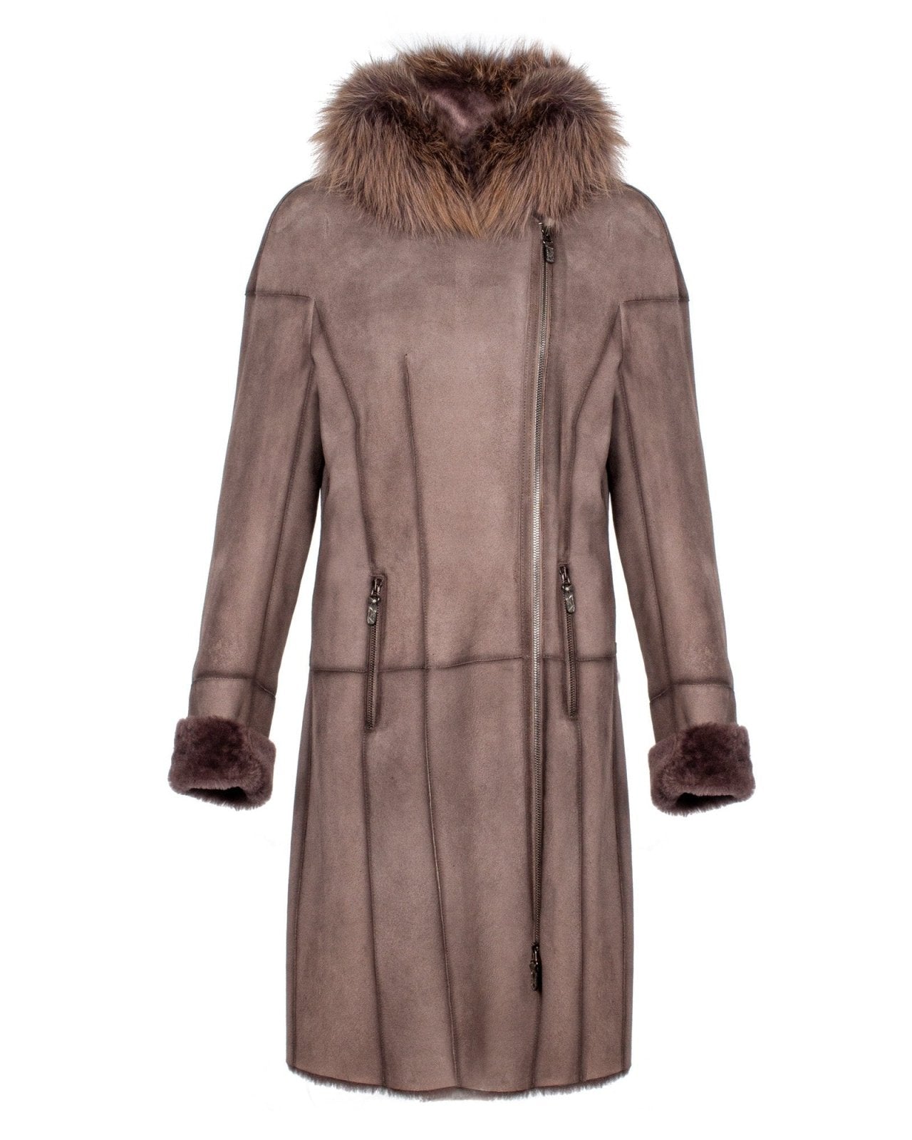 Brown Long Leather Coat - ADAMO