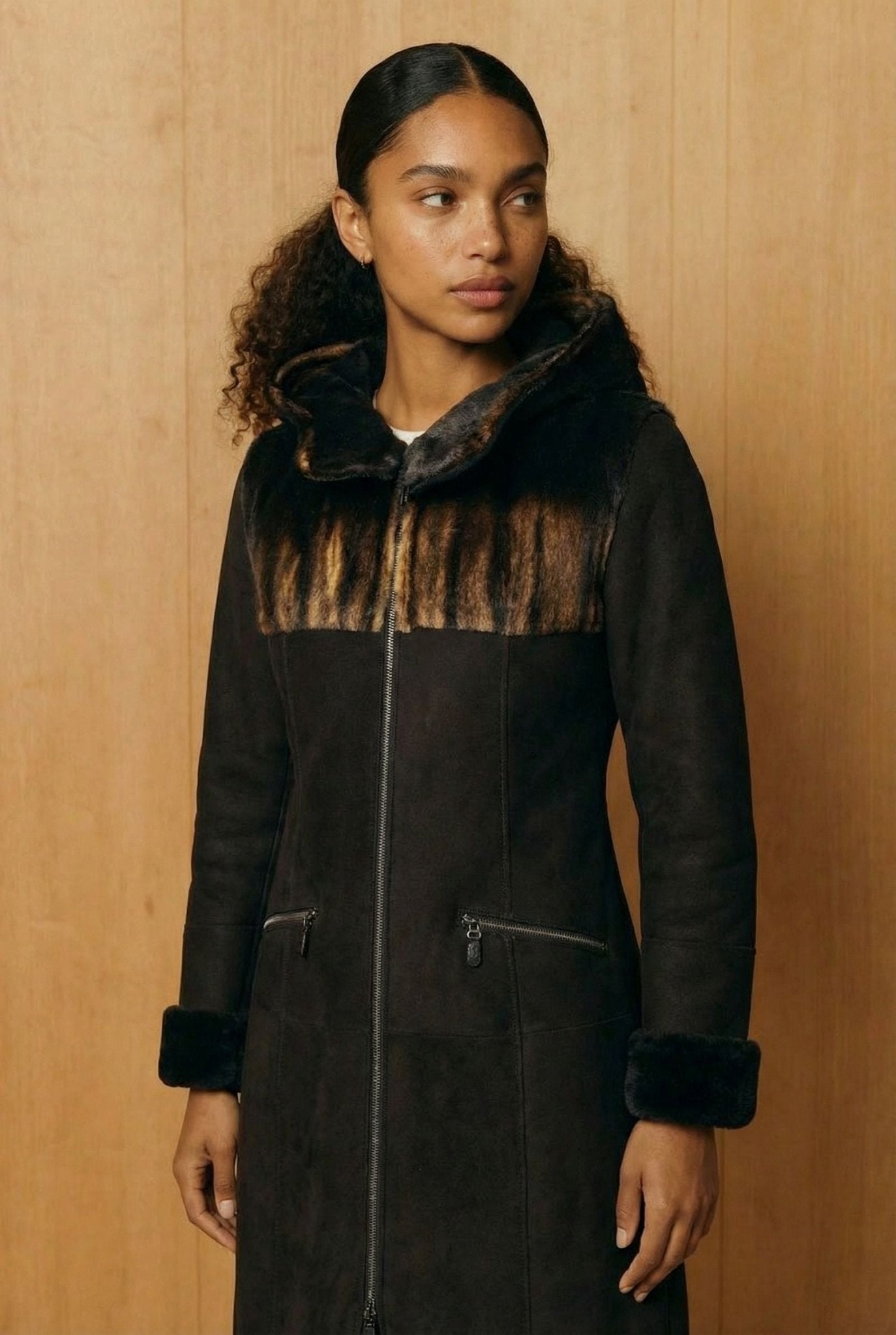 Brown Long Leather Coat - ADAMO