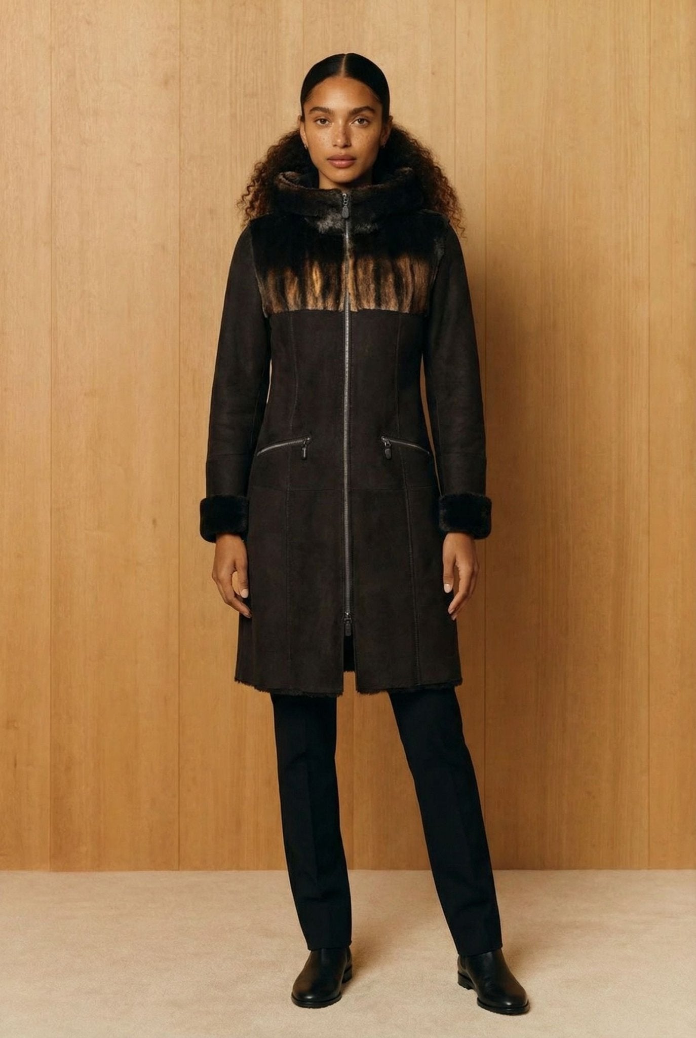 Brown Long Leather Coat - ADAMO