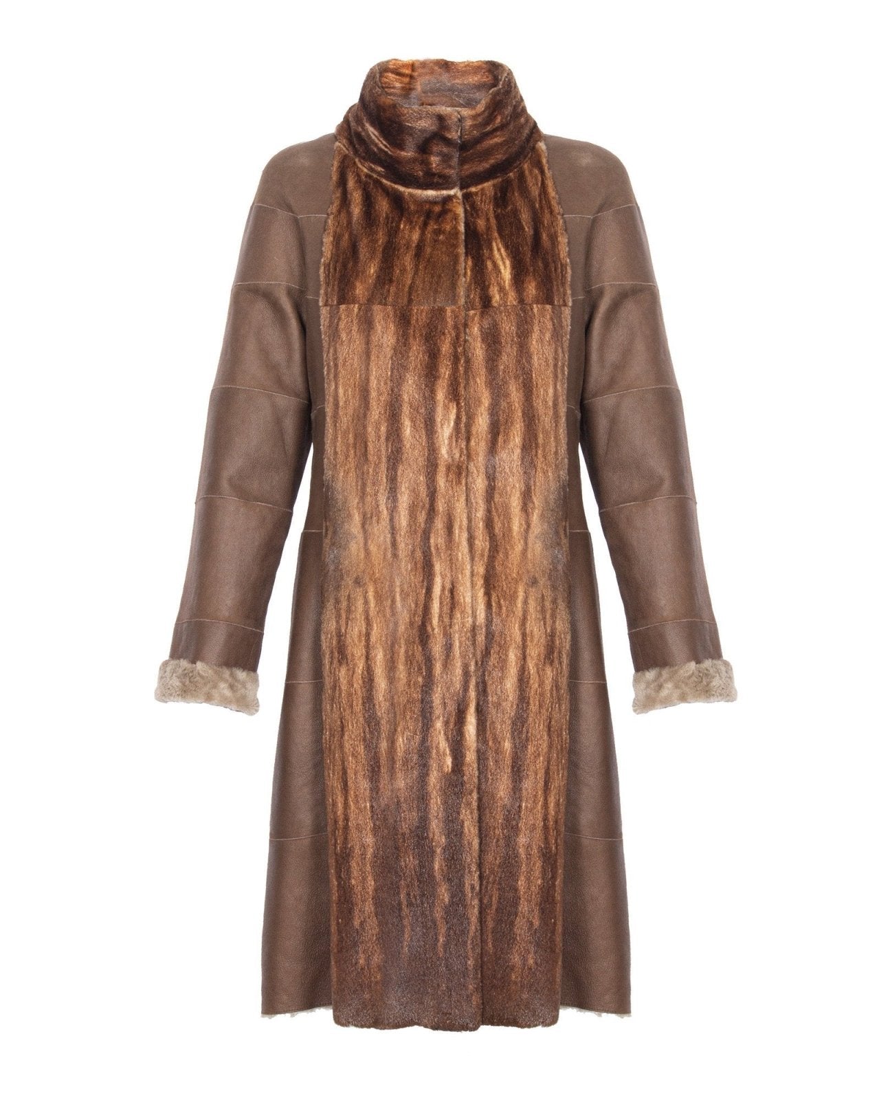 Brown Long Leather Coat - ADAMO