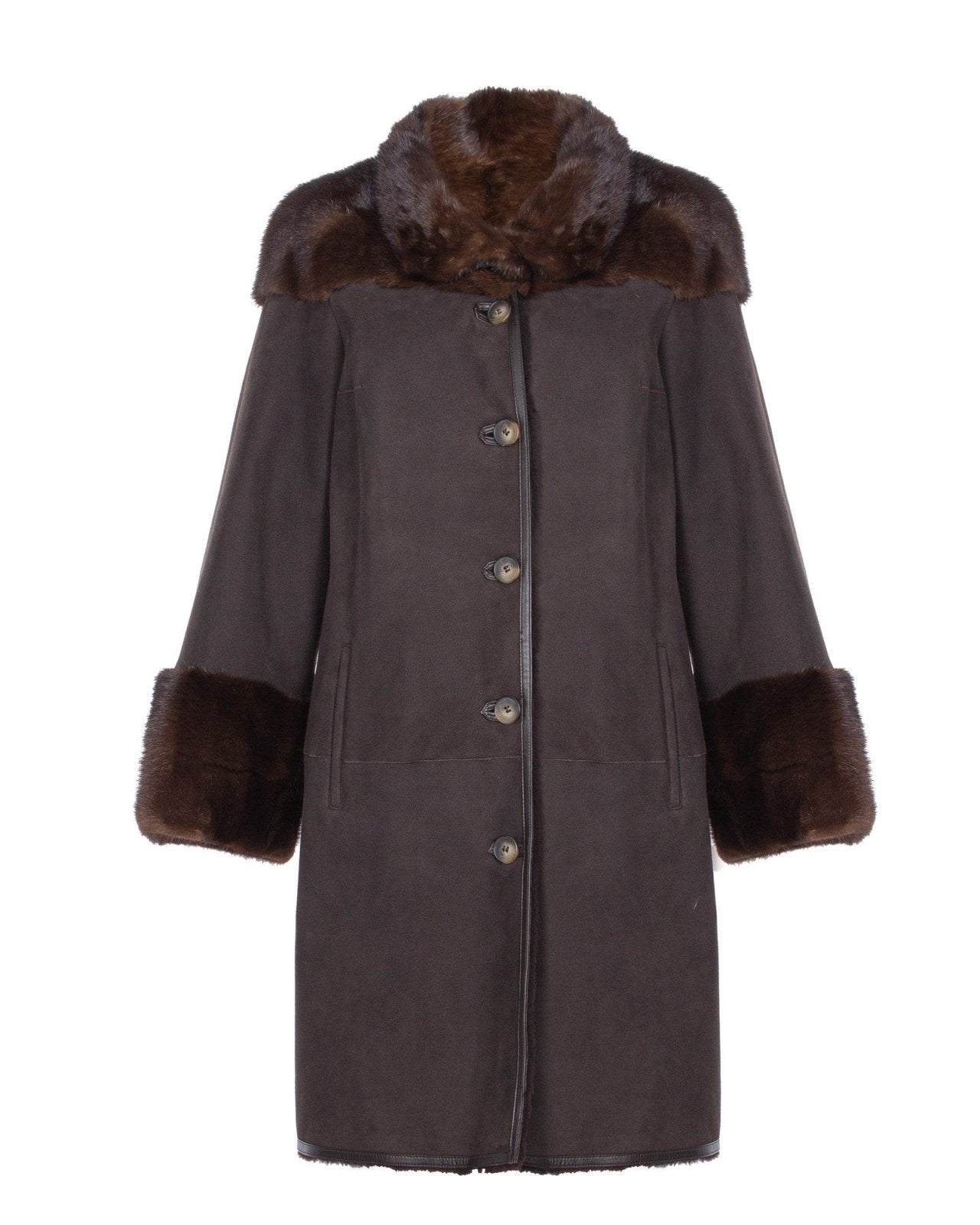 Brown Long Leather Coat - ADAMO