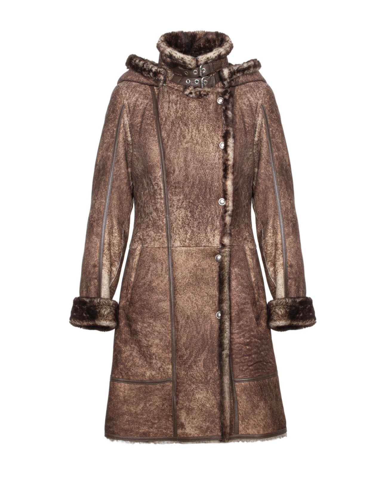 Brown Long Leather Coat - ADAMO