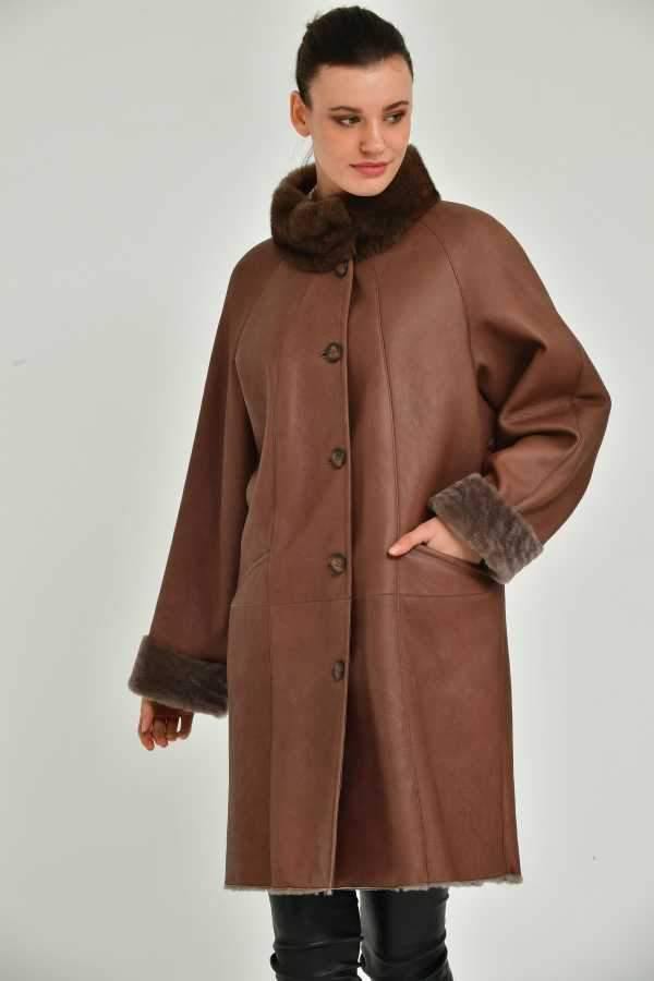 Brown Long Leather Coat - ADAMO