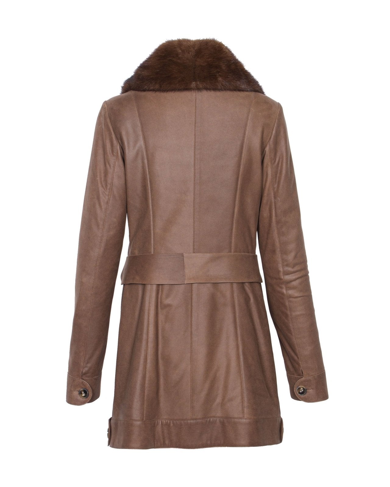 Brown Long Leather Coat - ADAMO