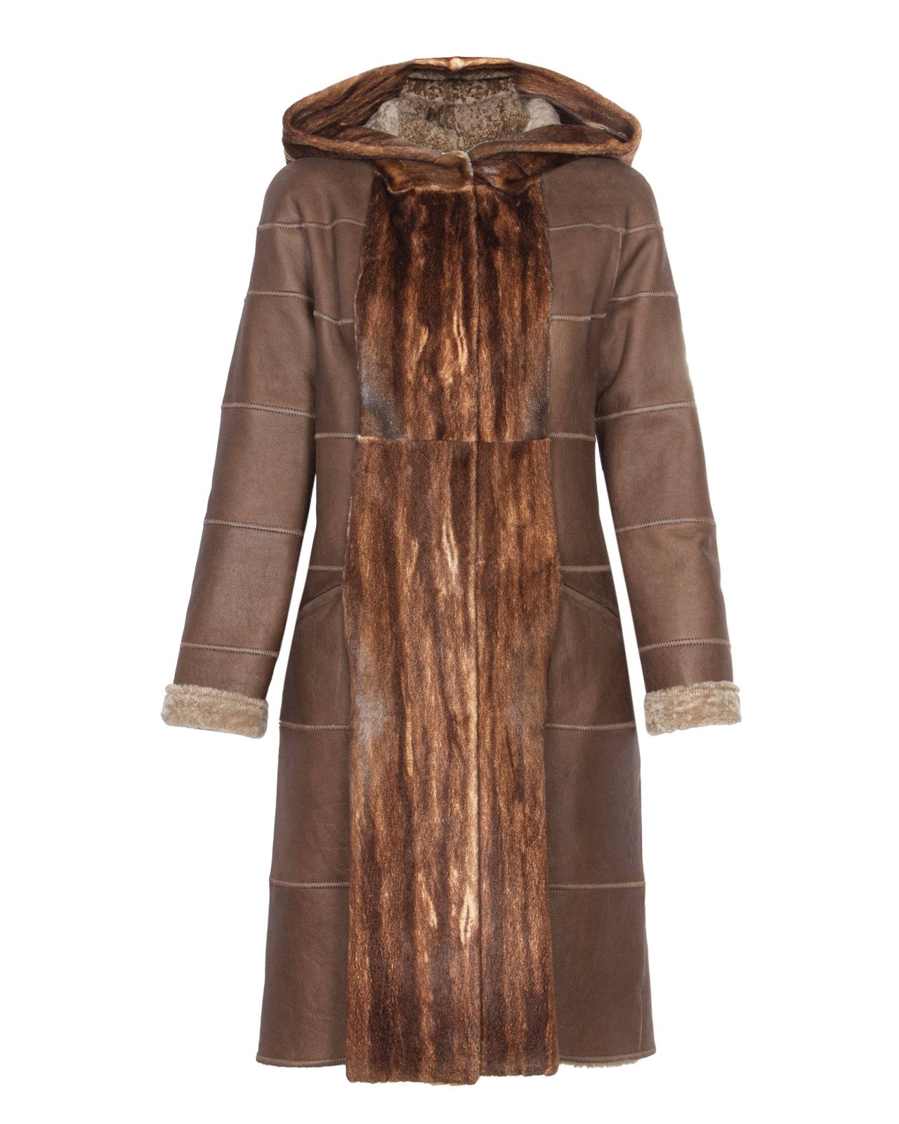 Brown Long Leather Coat - ADAMO