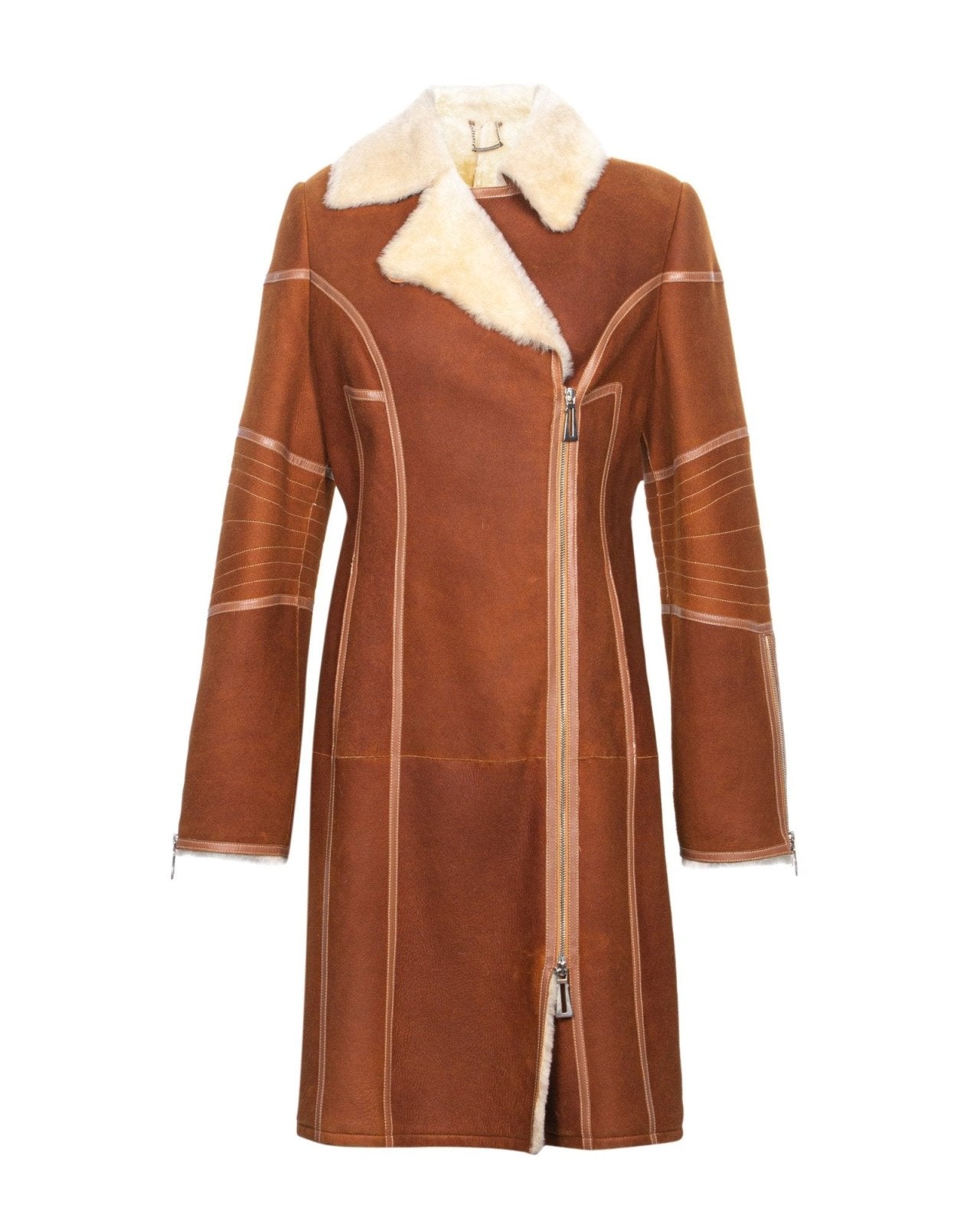 Brown Long Leather Coat - ADAMO