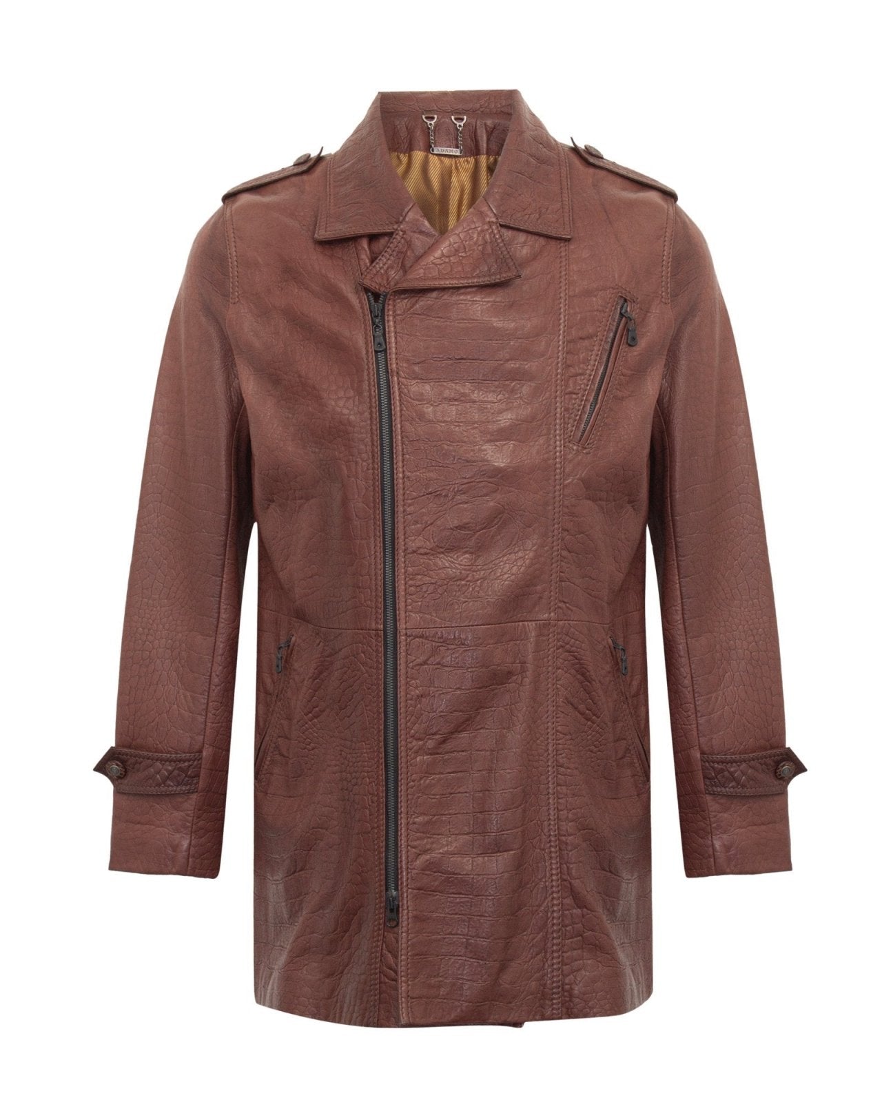 Brown Long Leather Jacket - ADAMO