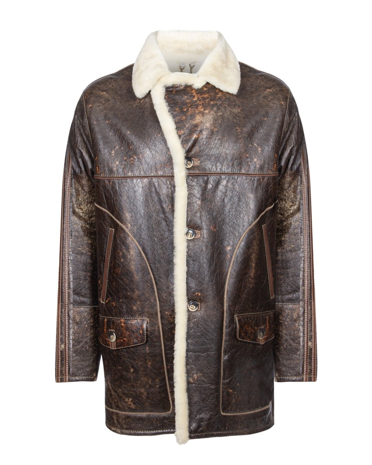 Brown Long Leather Jacket - ADAMO