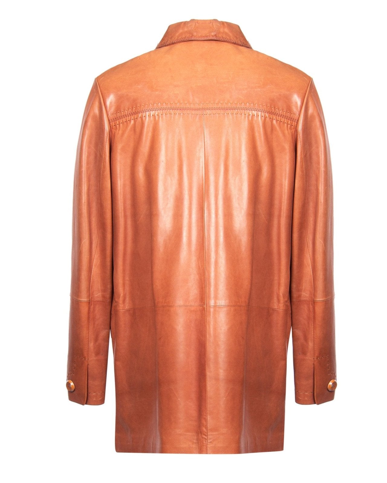 Brown Long Leather Jacket - ADAMO