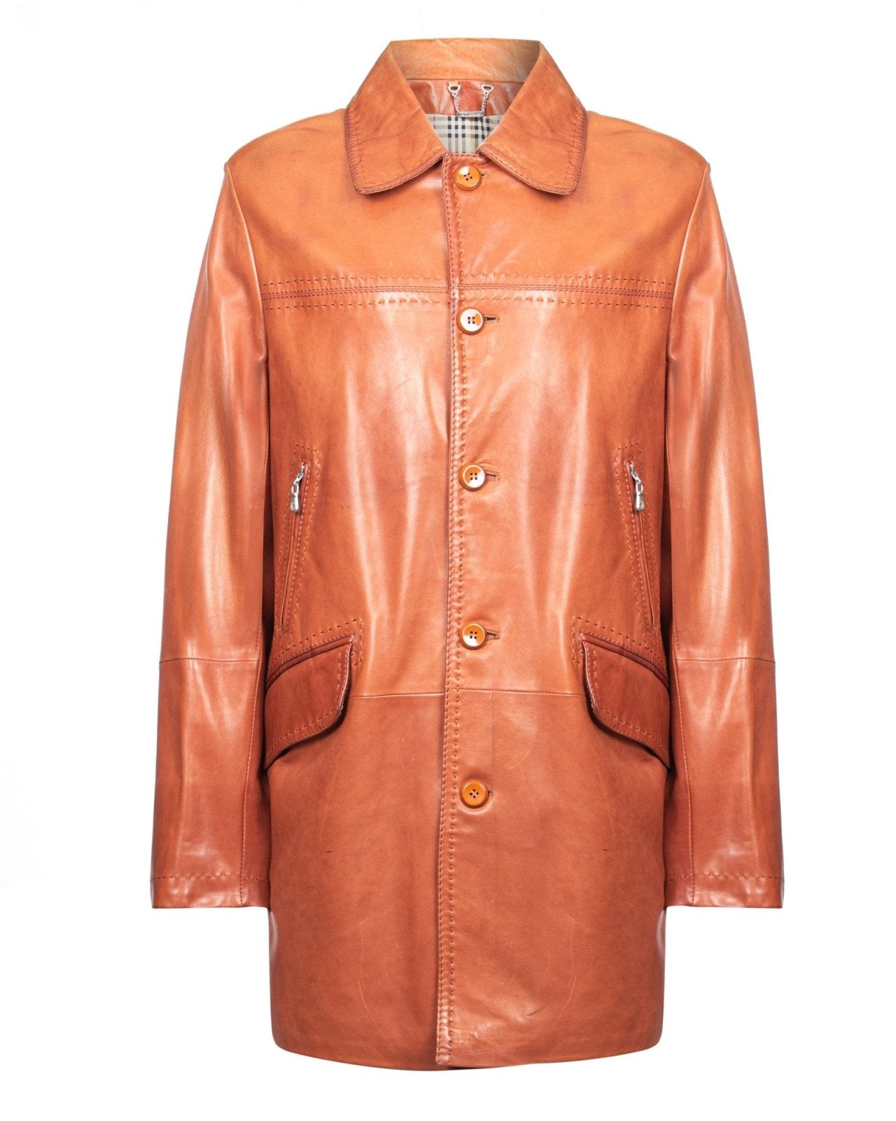 Brown Long Leather Jacket - ADAMO