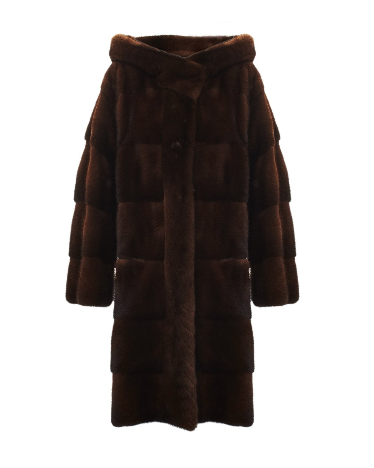 Brown Long Mink Fur Coat - ADAMO