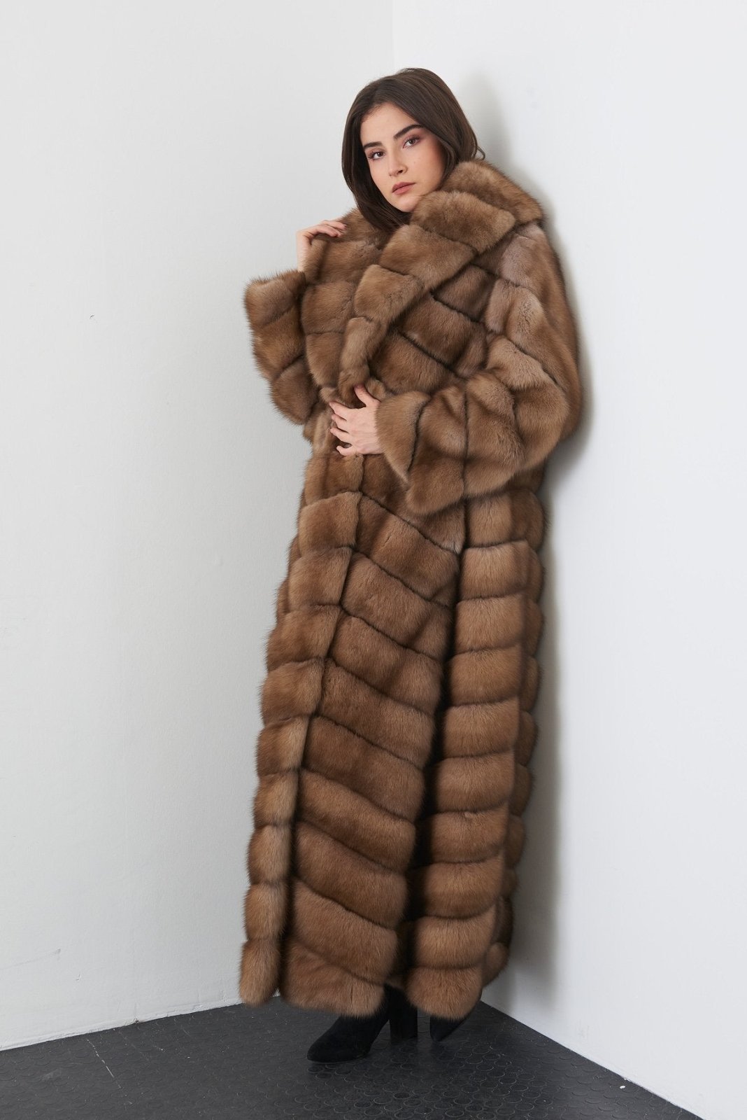 Brown Long Sable Fur Coat - ADAMO