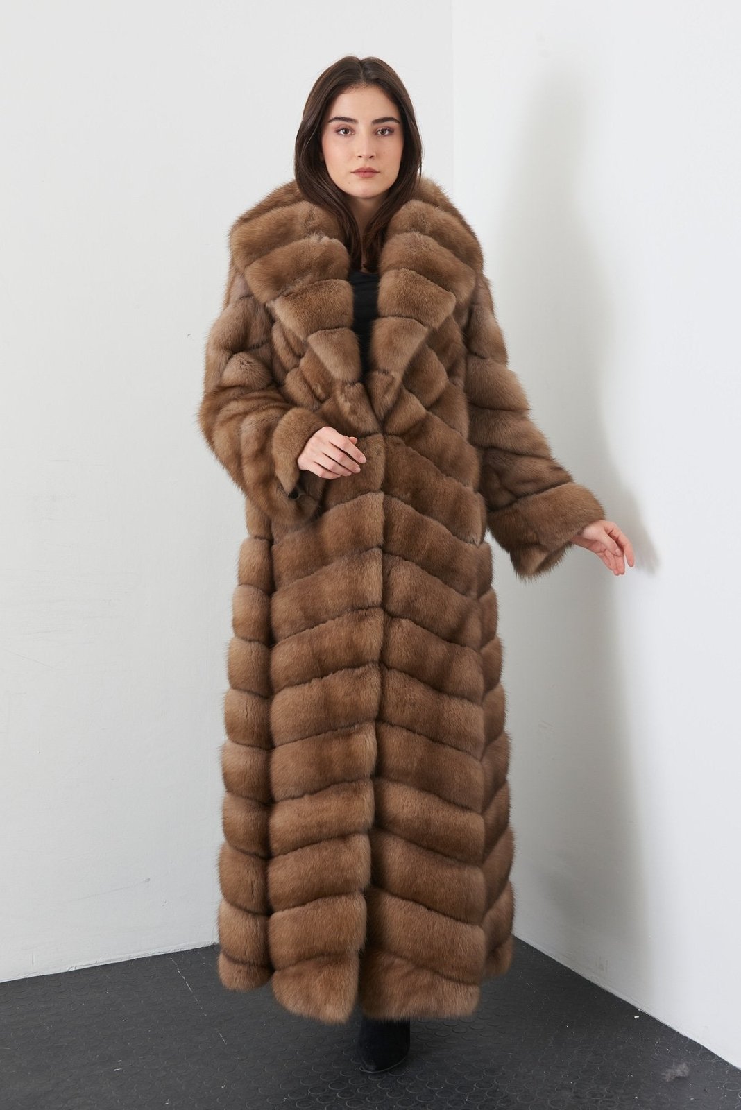 Brown Long Sable Fur Coat - ADAMO