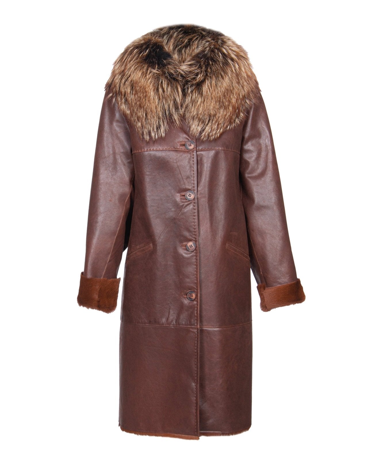 Brown Long Shearling Coat - ADAMO