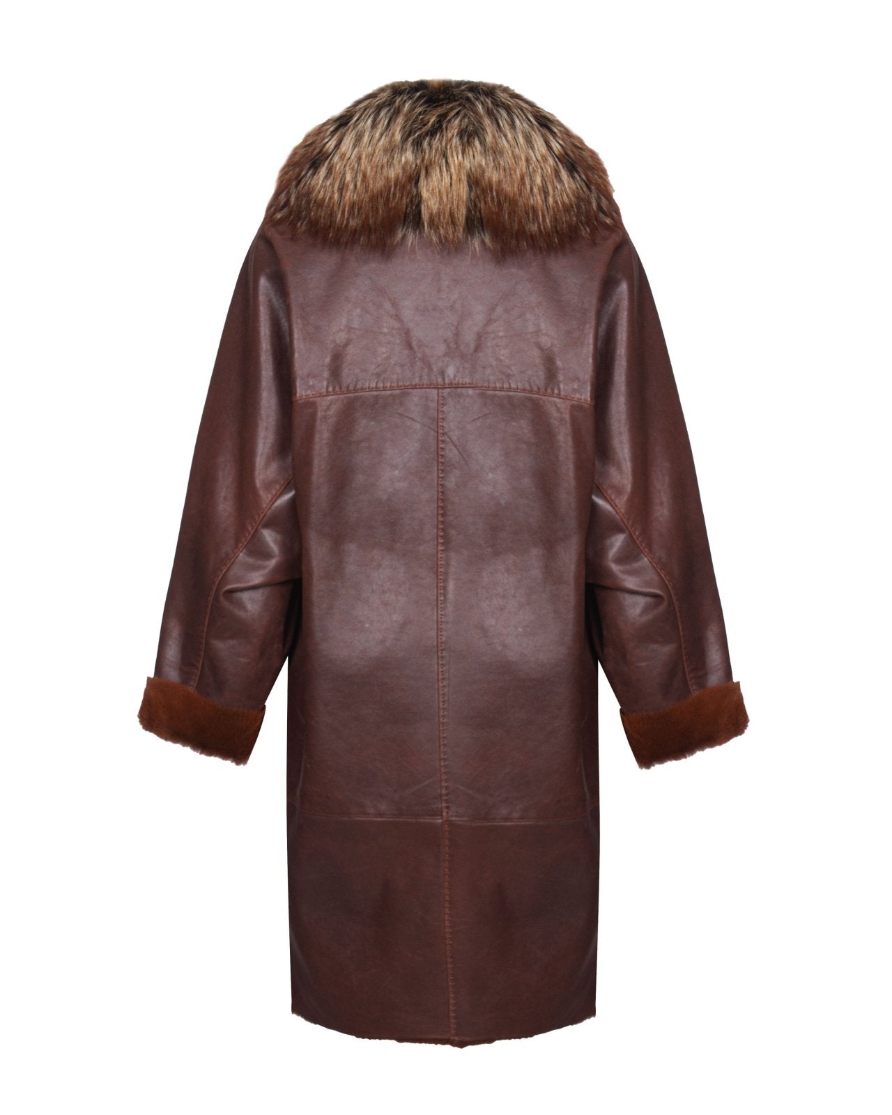 Brown Long Shearling Coat - ADAMO