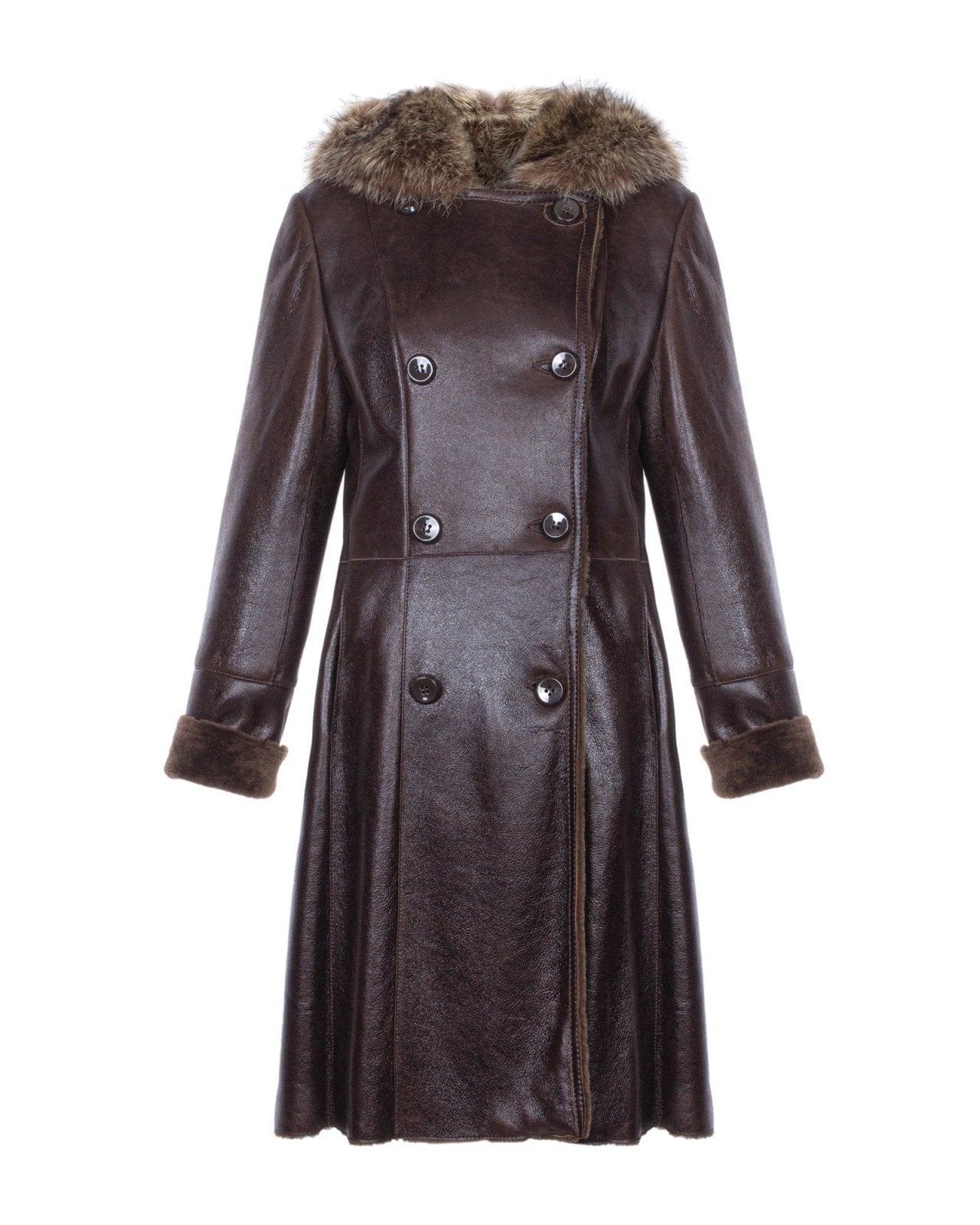 Brown Long Shearling Coat - ADAMO