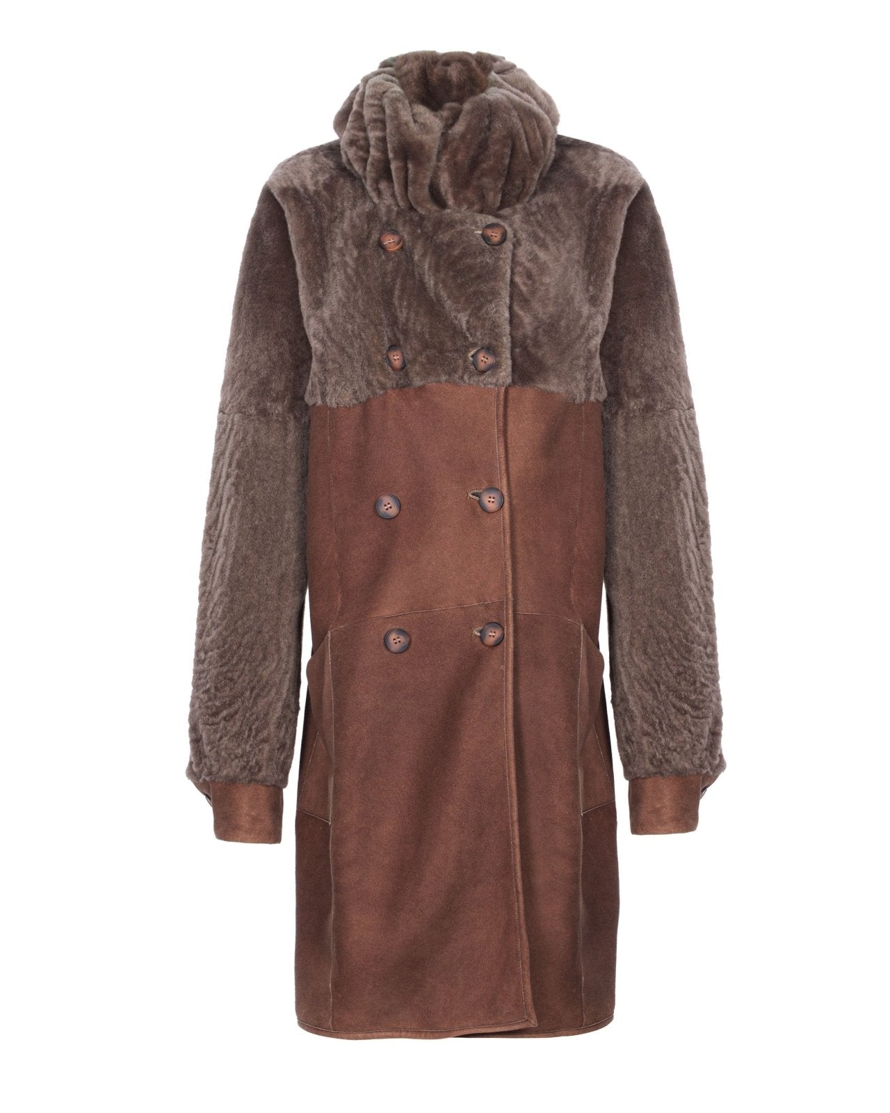 Brown Long Shearling Coat - ADAMO